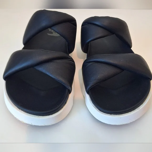 Sorel Viibe Twist Slide Sandals Black Soft Leather Size 10 - Picture 5 of 11